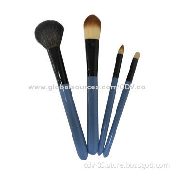 4-piece Gift makeup brush sets, made of plastic handle with aluminum ferrule and goat bristles